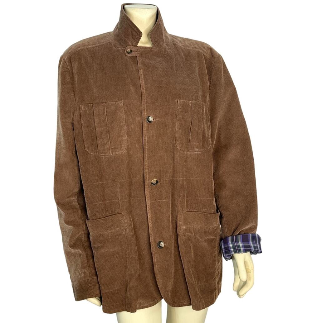 Fink Brown Corduroy Barn Jacket Plaid lined Workwear cotton Coat Size XL